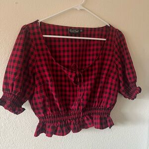 Voodoo Vixen Red and Black Checkered Blouse